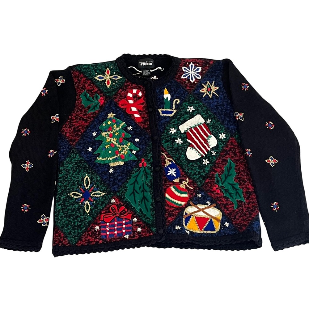Designers originals vintage retro Christmas sweater cardigan embroidered L women